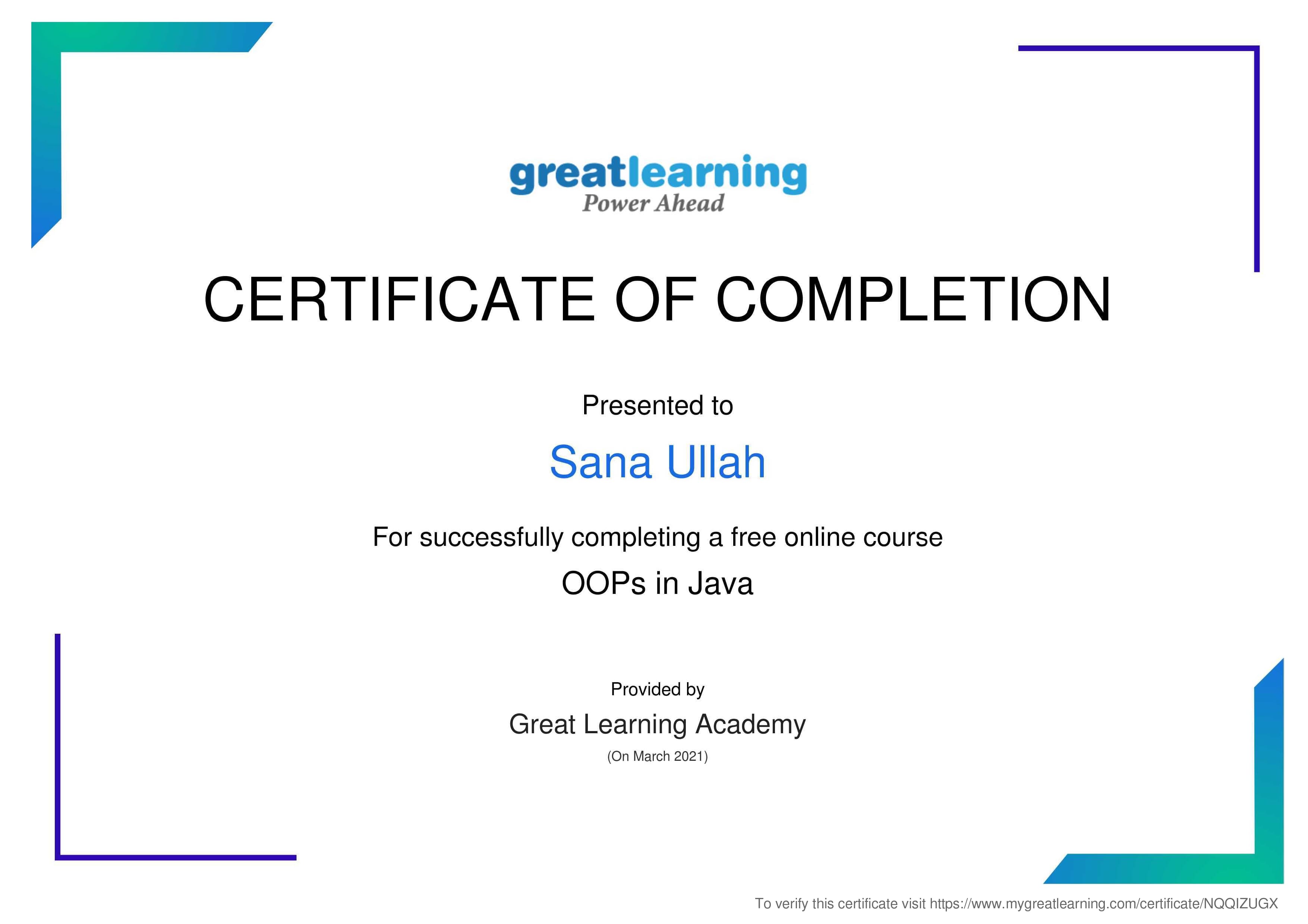 OOPs in Java - Sana Ullah