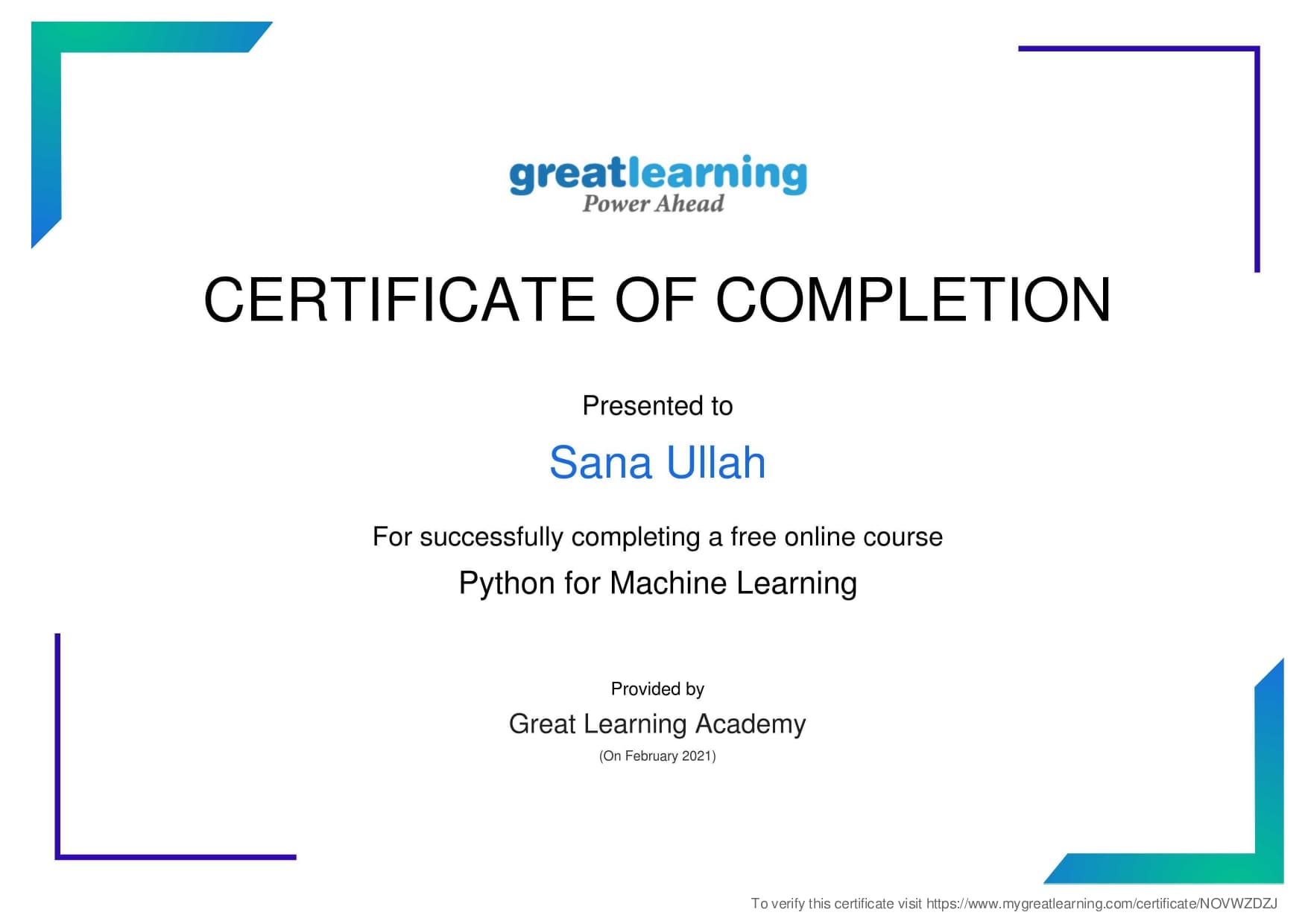 Python for Machine Learning - Sana Ullah