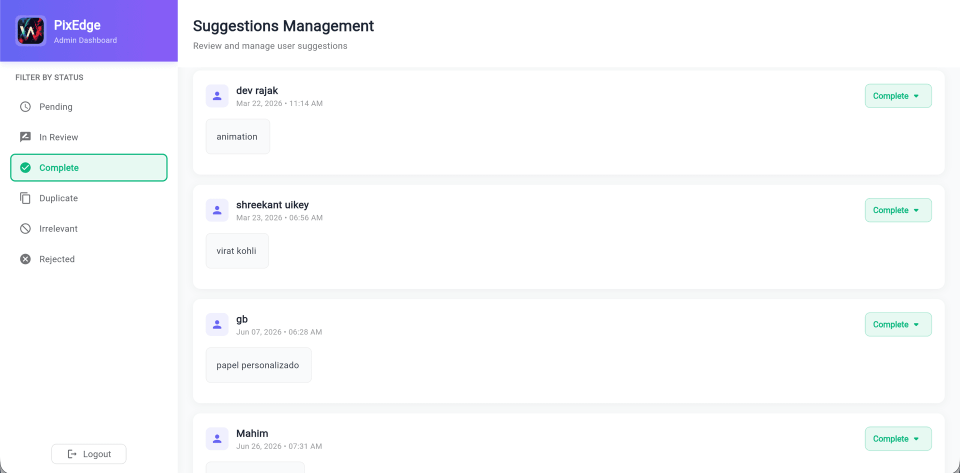 pixedge admin panel